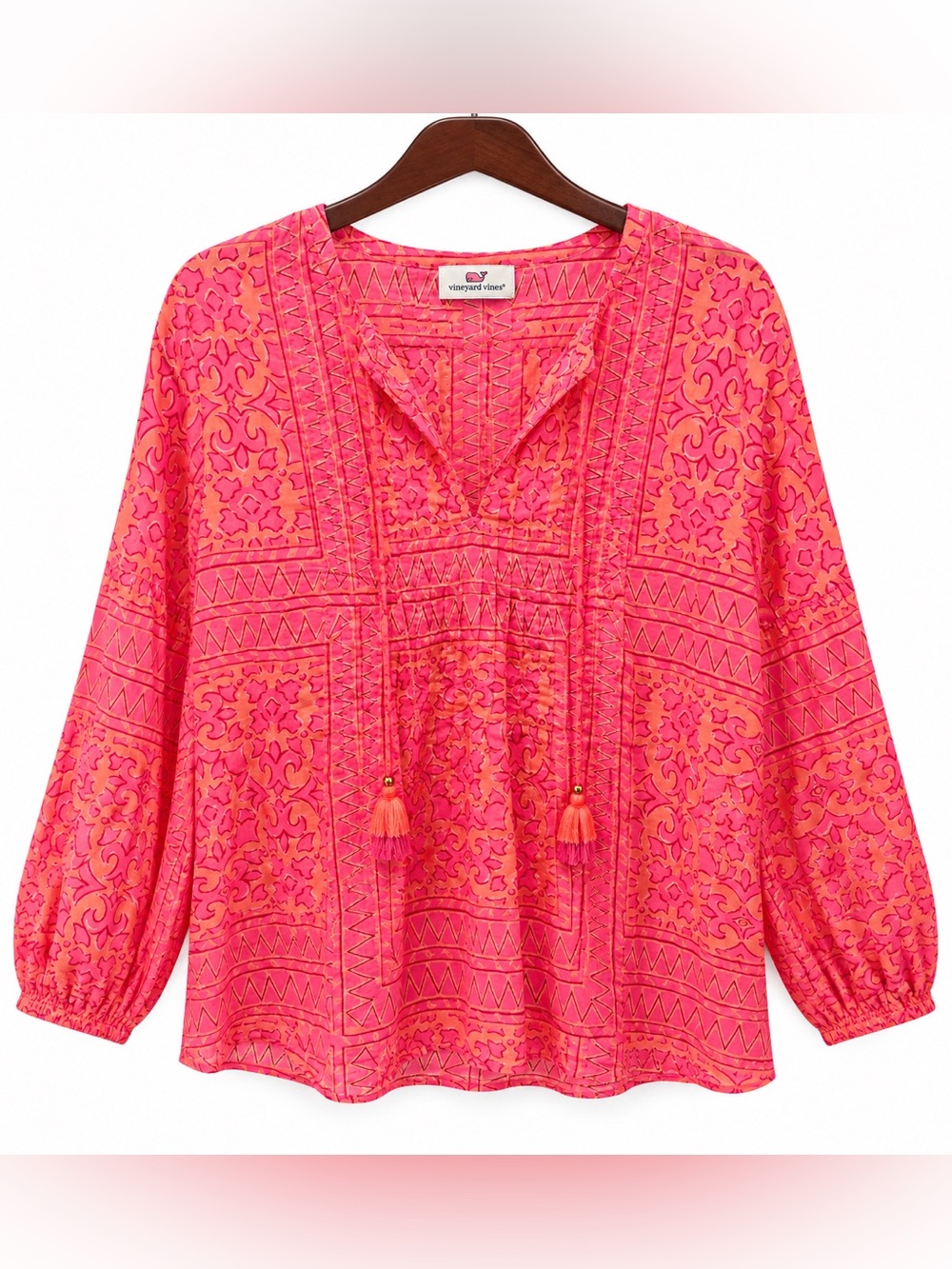 Vineyard Vines Pink & Coral Tassel Peasant Tunic Size M